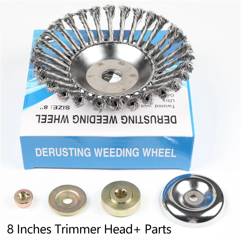 Upgrade 6/8 Inch Weed Brush Cutter Head Lawn Mower Universal Grass Trimmer Head Steel Wire Wheel Brush Garden Trimmer Head Oasis Select 8 Inch with 4 Parts