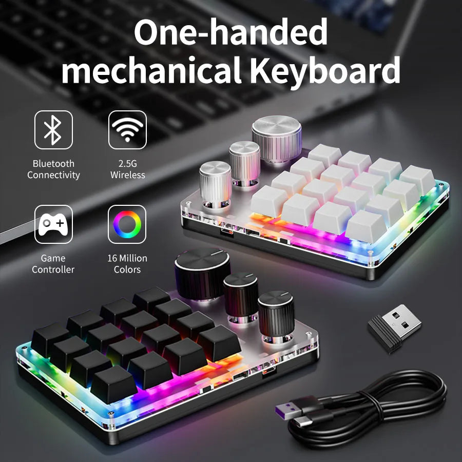 16 Keys 3 Mode Macro Mechanical Keyboard USB RGB Gaming Custom Programming Knob Portable Custom 6Keys 3Knob Switch For Photoshop Oasis Select