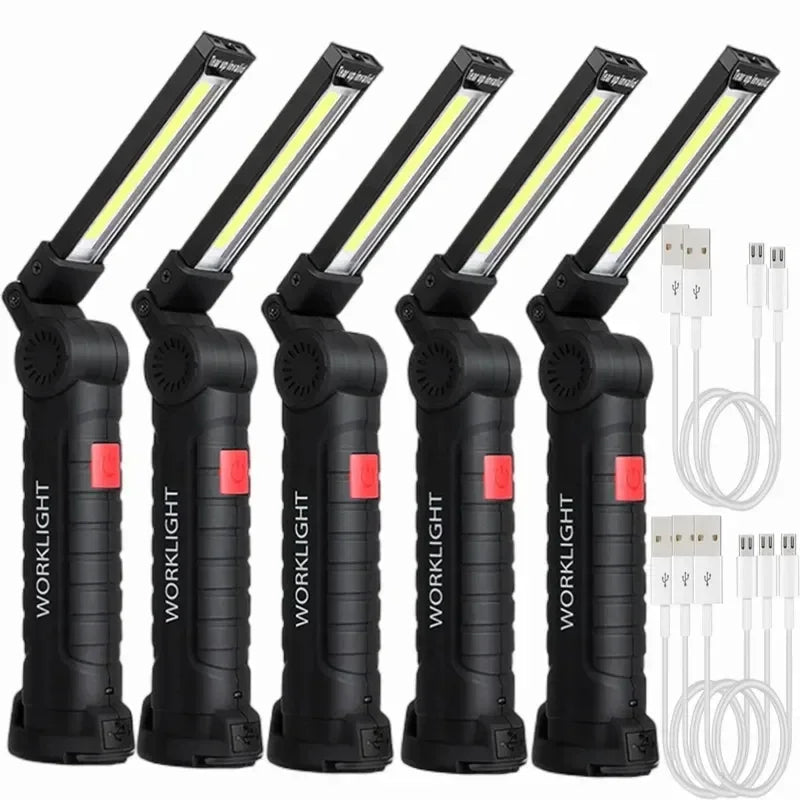 USB Rechargeable Camping LED Flashlight Work Light with Magnet and Hook IP64 Waterproof 5 Lighting Modes Suitable for Night Work Oasis Select