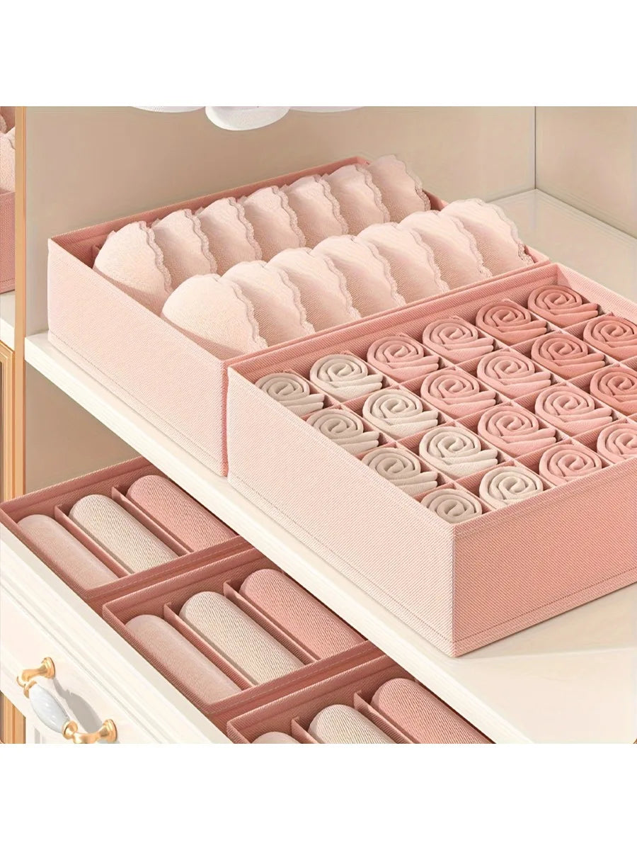 3pcs Space Saving Underwear Organizer Multi-Compartment Drawer for Bras, Panties Socks Closet, Bedroom Storage Boxes Oasis Select 3pcs pink
