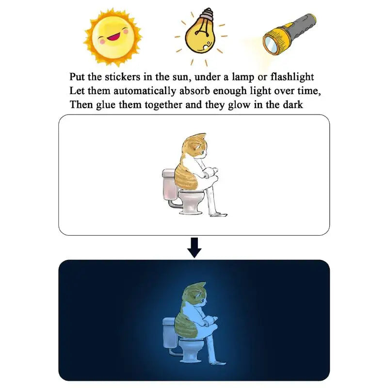 1PC Funny Cat Sticker Glow in the Dark Cat Squatting Toilet Decal English Slogan Toilet Sticker Self-Adhesive Sticker Home Decor Oasis Select