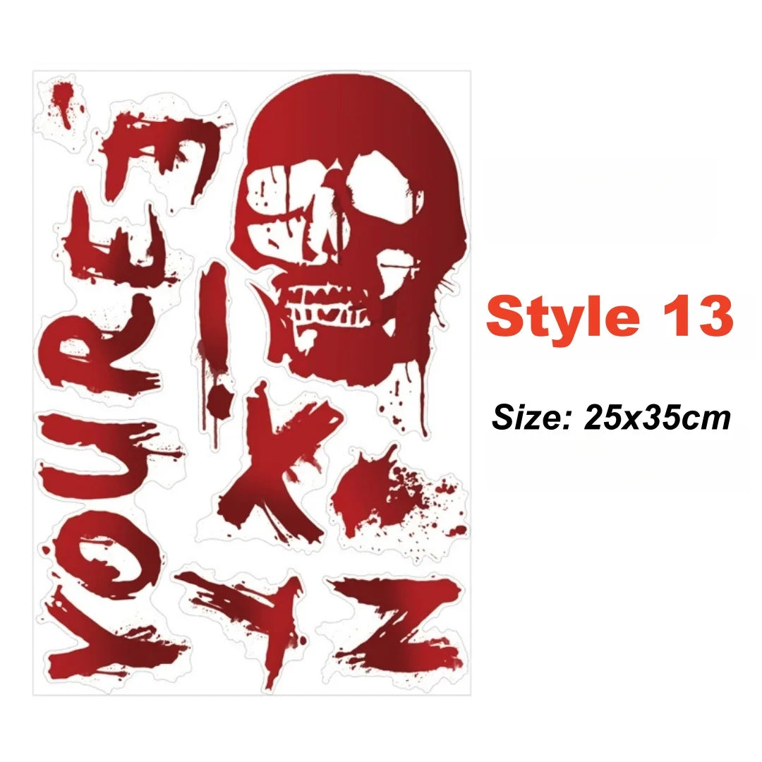 Halloween Wall Doors Windows Stickers Blood Handprint Footprint Skull Pattern Halloween Party Scene Decor Supplies Horror Props Oasis Select Style 13