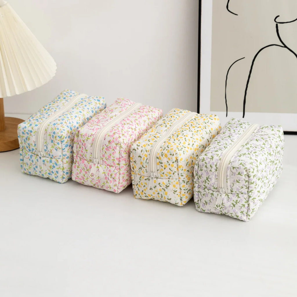 Floral Puffy Quilted Large Makeup Bag Travel Cosmetic Pouch Flower Printed Storage Organizer Makeup Accessory Oasis Select