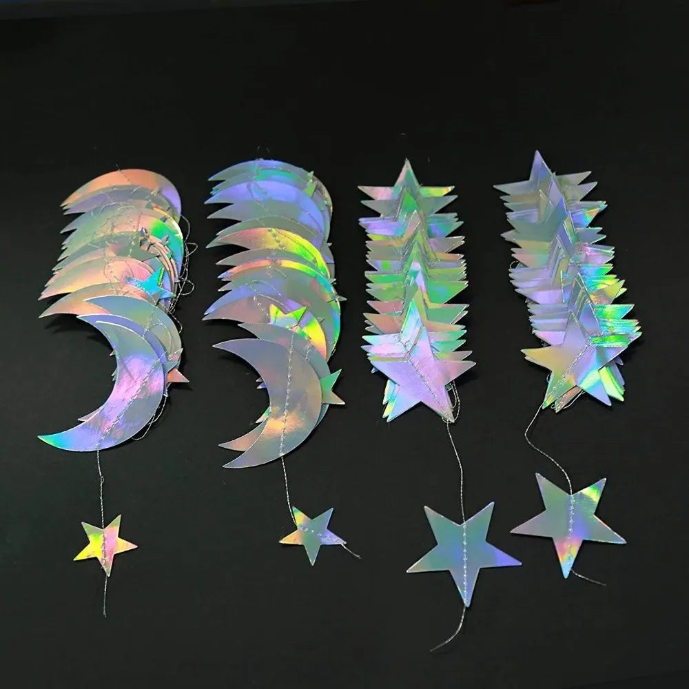 3 Meters/4M Length Paper Banner Shiny Iridescent Room Hanging Decoration Silver Paper Iridescent Paper Birthday Party Decoration Oasis Select