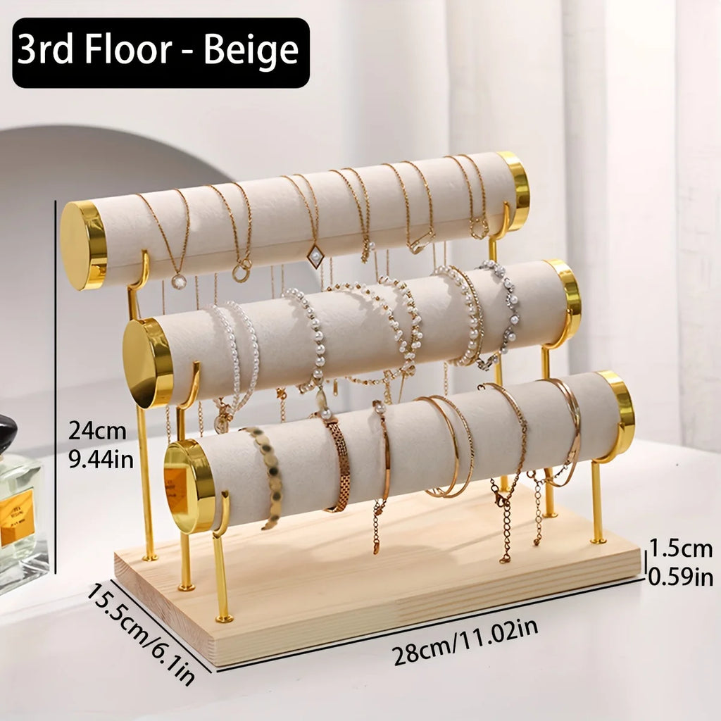 1pc Step Velvet Necklace Bracelet Foot Chain Display Stand Desktop Bedroom Dressing Table Sales Cabinet, Business Cabinet Oasis Select 3layers-beige