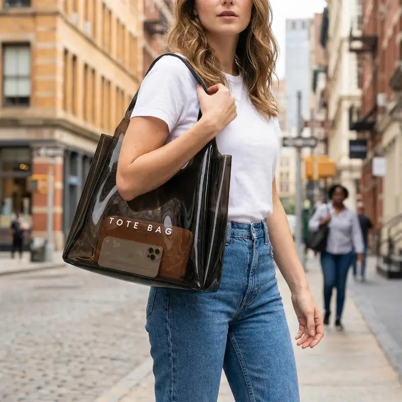 PVC Clear Fashion Shoulder Bag Women's Transparent Tote Bag PVC 투명 패션 숄더백 Сумка женская Daily Commute Bag Clear Shoulder Bag Oasis Select