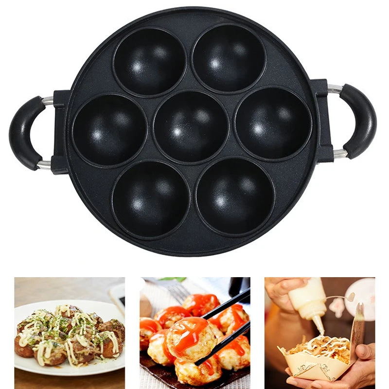 7-Hole Non-Stick Aluminum Cake & Egg Pan – Takoyaki Mold Non-Stick Cooking Pan Oasis Select