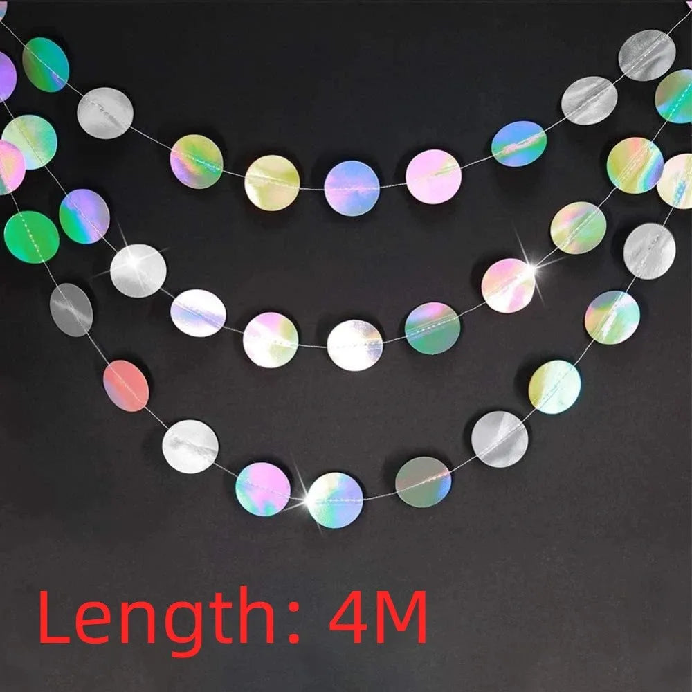 3 Meters/4M Length Paper Banner Shiny Iridescent Room Hanging Decoration Silver Paper Iridescent Paper Birthday Party Decoration Oasis Select B