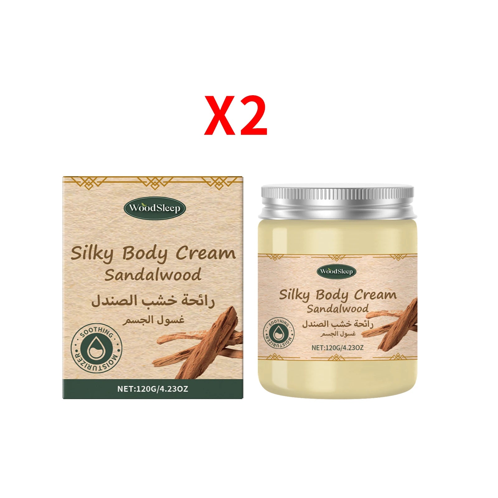 WOODSLEEP Sandalwood Body Cream – Moisturizing & Brightening Body Moisturizer Cream Oasis Select 2pcs
