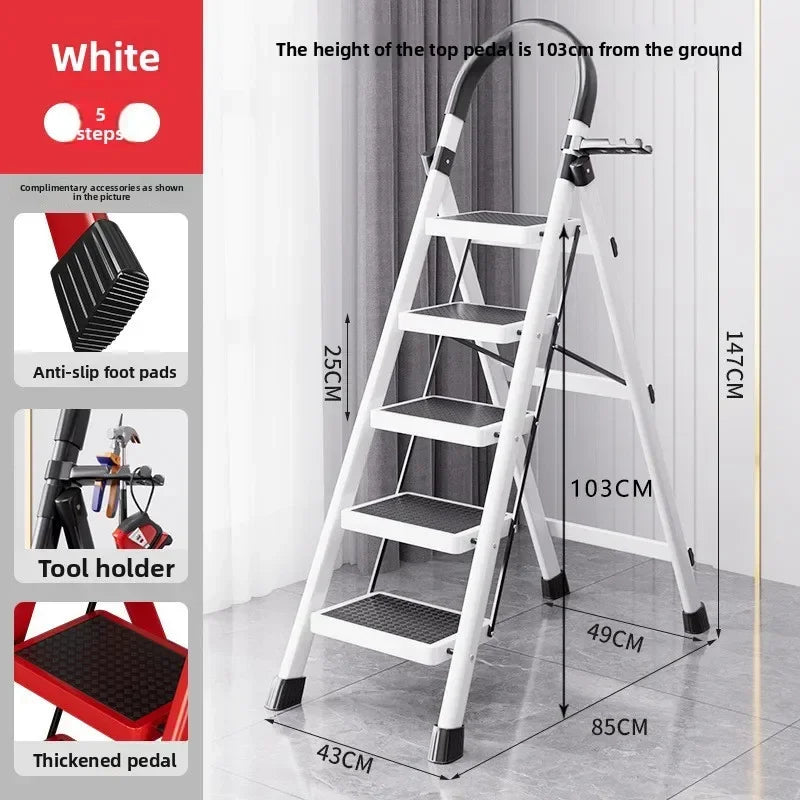 Herringbone Ladder Household Ladder Folding Telescopic Multifunctional Indoor Stairs Thickened Climbing Ladder Escalator Oasis Select C-White-5