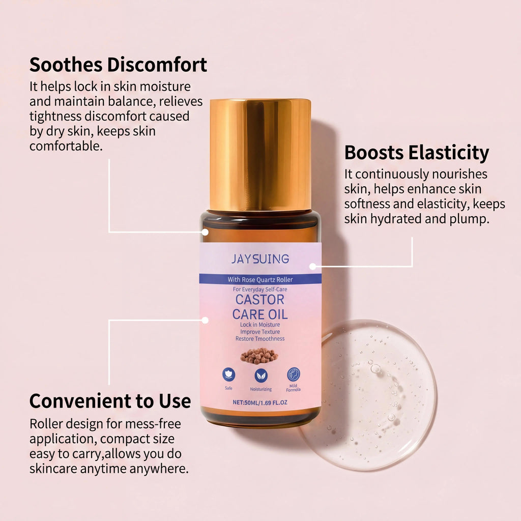 Natural Organic Castor Oil With Rose Quartz Roller Skin Care Essential Oil Moisturize Nourish Skin Barrier Hair Growth Products Oasis Select