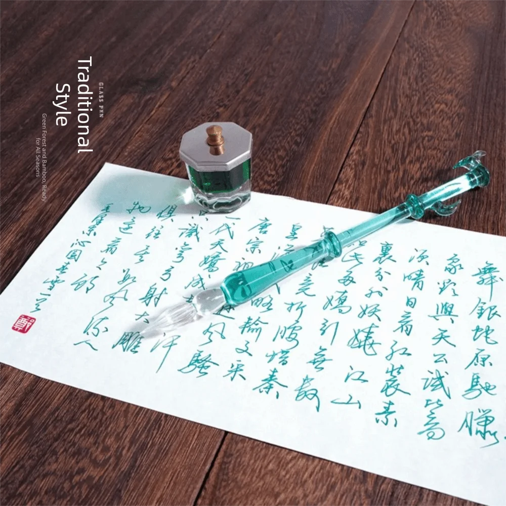 Children Signature Glass Dip Pen Reusable Transparent Dipping Pen Vintage Calligraphy Fountain Pen Art Painting Oasis Select