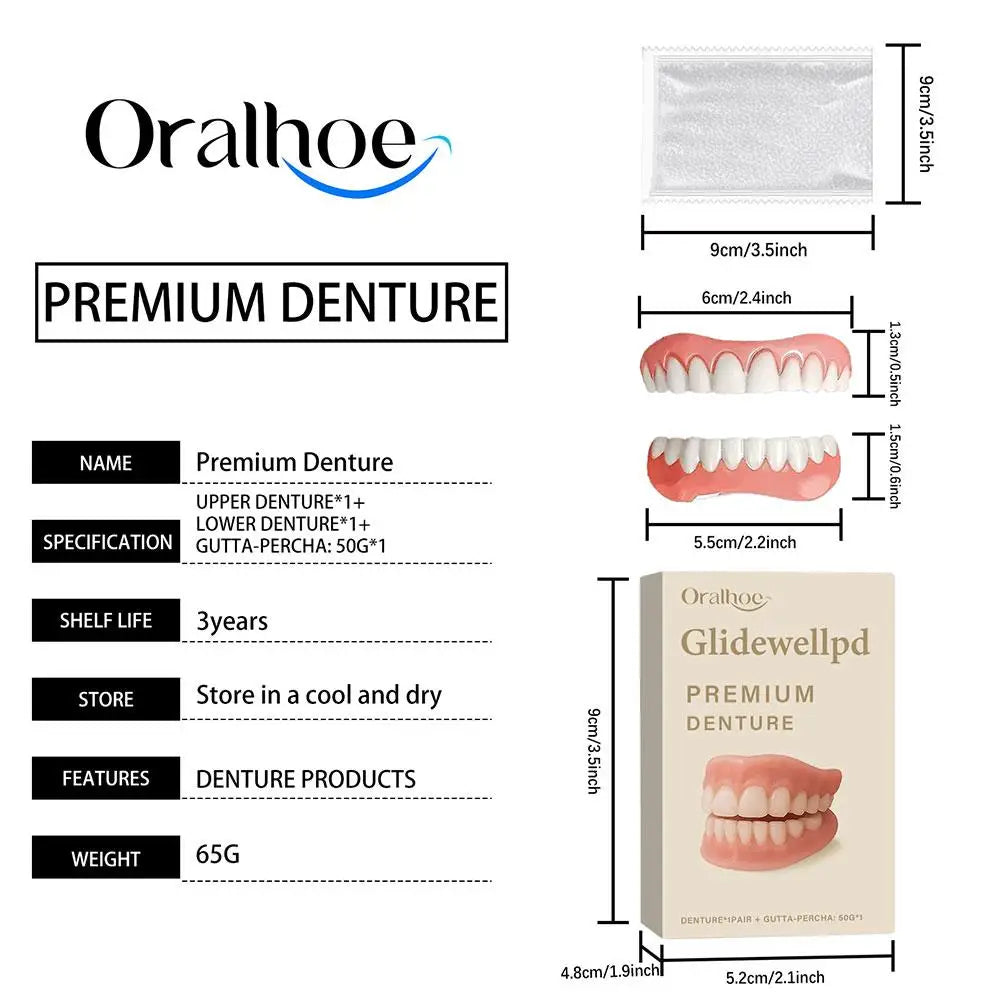 Reusable Silicone Fake Teeth Veneers Soft Flexible Full Denture Natural Fit Cosmetic Tooth Cover for Daily Smile Improvement Oasis Select