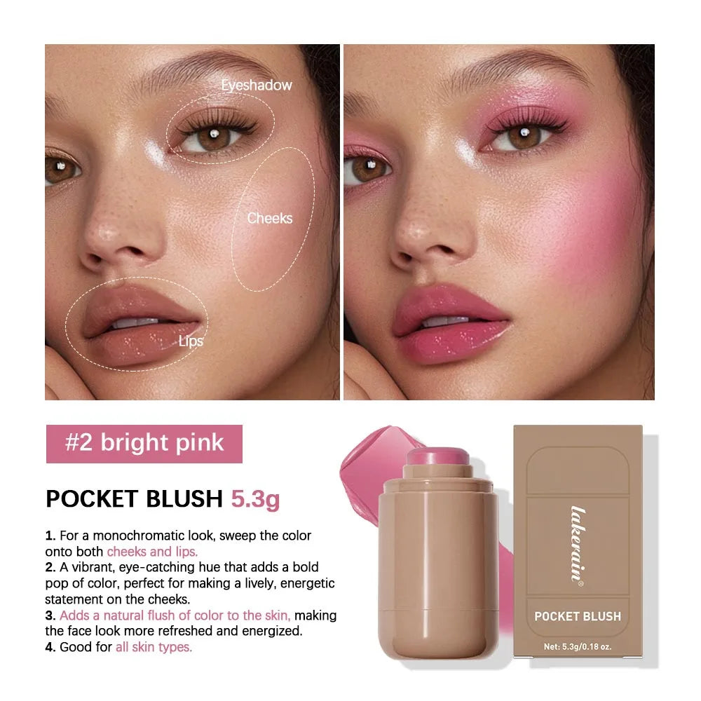 Lakerain 3in1 Cheek Lip Tinted Moistured Blush Stick Waterproof Easy Color Rouge Silky Smooth Blusher Cream Matte Contour Makeup Oasis Select