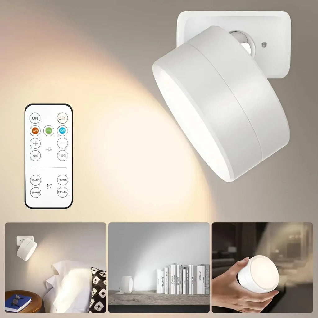 LED Wall Mounted Lights with Remote Wireless Magnetic Wall Sconces 3 Color Dimmable USB Rechargeable for Bedroom Bedside Light Oasis Select white