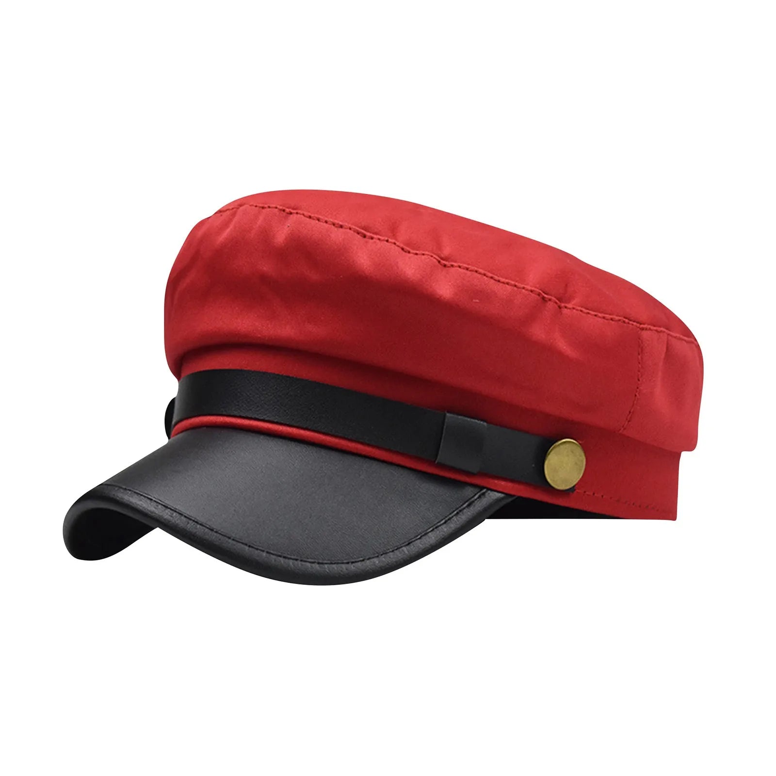 Unisex Cycling Caps PU Leather Hat Autumn Sailor Hat for Women Men Men Black Female Travel Student Hat Captain Hat Flat Top Oasis Select
