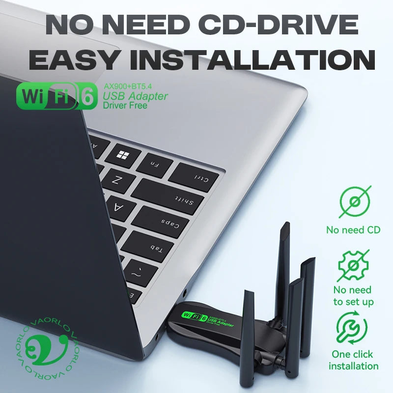 WIFI6 AX900 USB WiFi Bluetooth 5.4 Wireless Adapter Dual Band 2.4G+5GHz 4 Antennas 900Mbps Network Card Receiver For WIN 10/11 Oasis Select