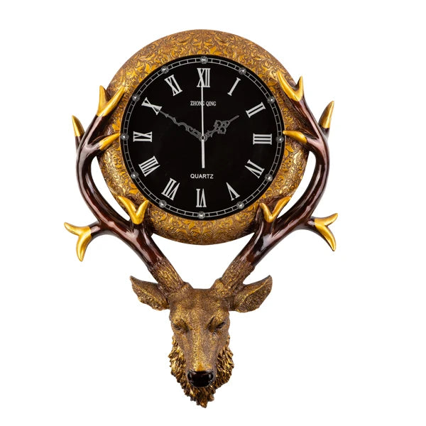 European Clock Living Room Creative Retro Deer Head Wall Clock Porch Home Silent Wall Clock Home Decor Living Room Decoration Oasis Select B 70cm X 50cm