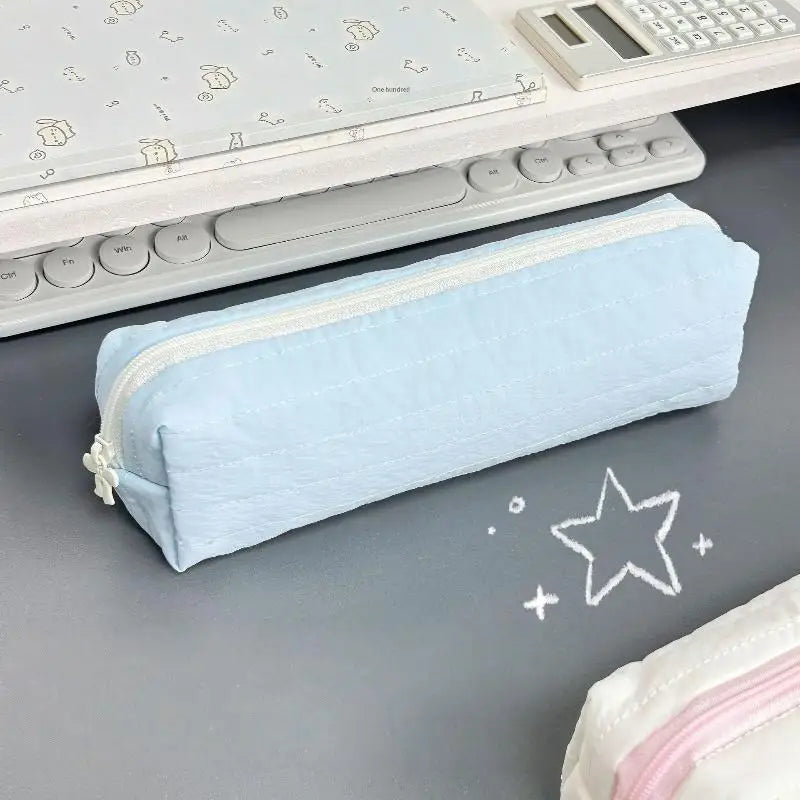 Large Quilted Pencil Case – Polyester Stationery Organizer Pouch