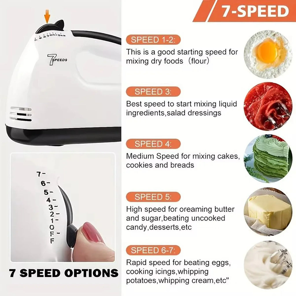 Handheld Electric Egg Beater 7-Speed Mini Automatic Mixer for Egg White And Cream with EU/US Plug Household Kitchen Tool Oasis Select