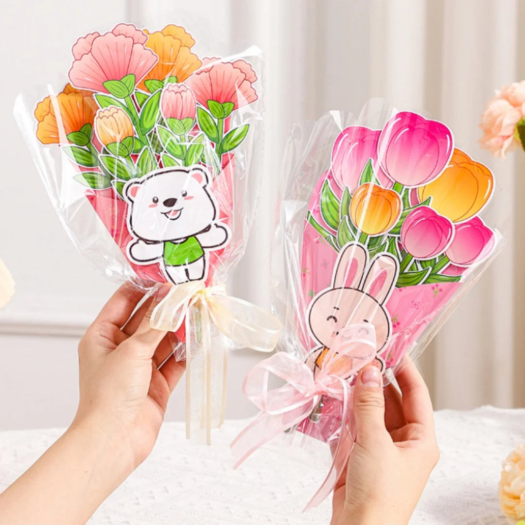 3D DIY Flower Bouquet Greeting Card Paper Craft Kit with Ribbon