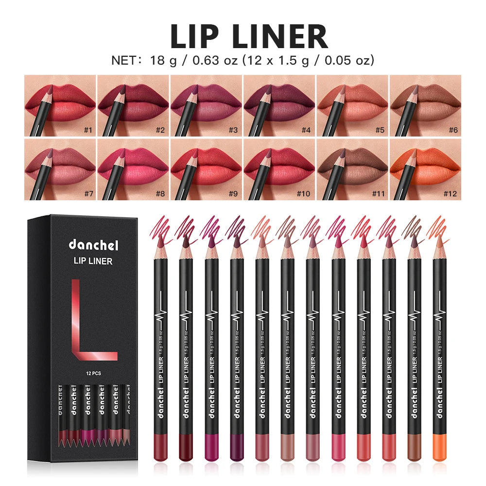 12 Colors Semi-Matte Lip Liner Pencil Set Color Rendering Easy Makeup Waterproof Smudge-proof Durable Lip Makeup Cosmetics Oasis Select SET