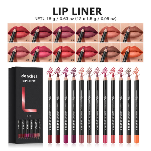 12 Colors Semi-Matte Lip Liner Pencil Set Color Rendering Easy Makeup Waterproof Smudge-proof Durable Lip Makeup Cosmetics Oasis Select SET
