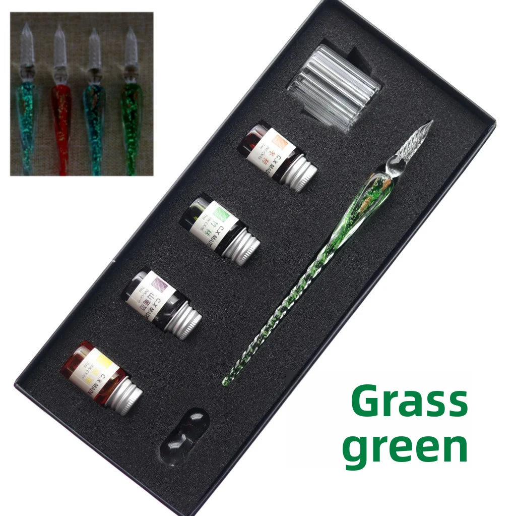 Crystal Glass Pen Dip Pen Set Gradient Color Retro Dip Pen Glass Pen Gift Box Oasis Select 15