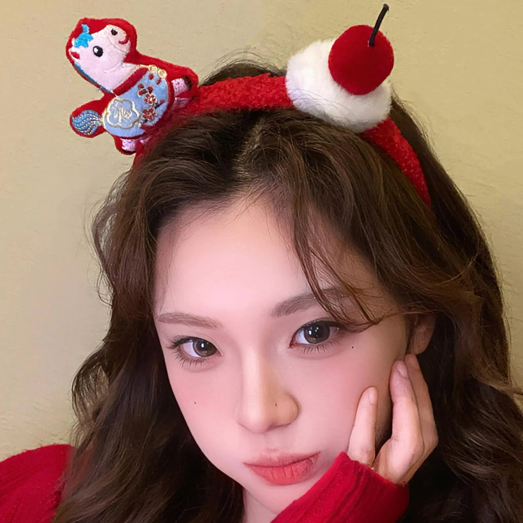 Funny Cartoon Horse Headband New Year Headband Plush Pony Mascot Hair Hoop Plush Fortune Hairband Spring Festival Headband Oasis Select