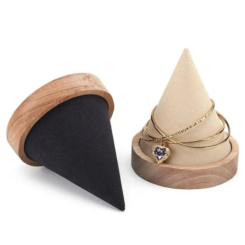 1pcs Creative Wood Cone Bracelet Display Stand Ring Bangle Anklet Chain Necklace Jewelry Storage Rack HolderJewellery Props Oasis Select