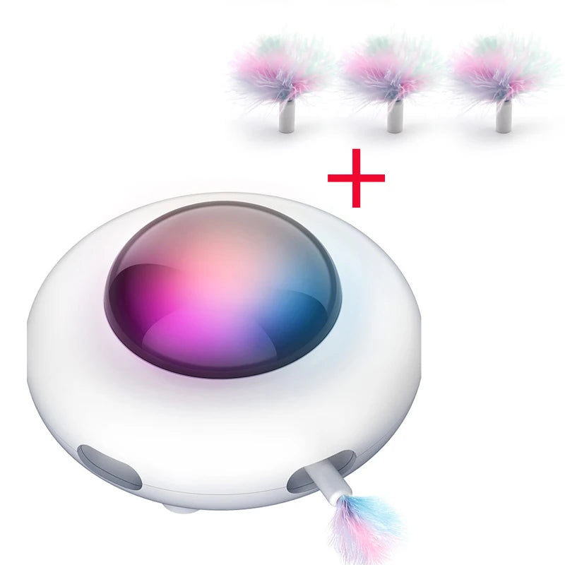 Cat Toy Smart Teaser UFO Pet Turntable Catching Training toys USB Charging Cat Teaser Replaceable Feather Interactive Auto Oasis Select set 1