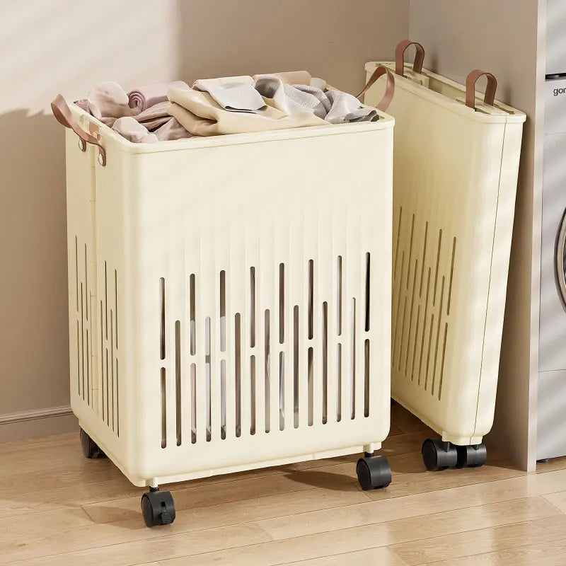 Foldable Open-Top Dirty Clothes Basket, Collapsible Wheeled Laundry Hamper, Space-Saving Organizer for Bedroom/Bathroom Oasis Select