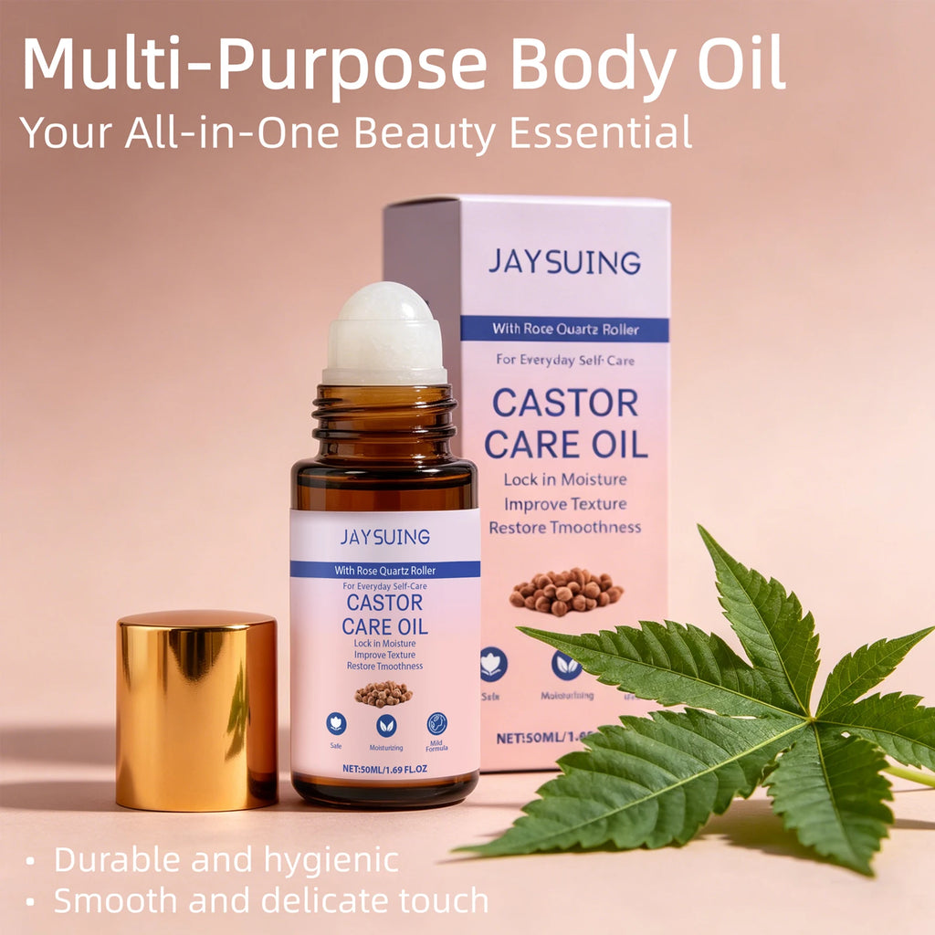 Organic Castor Oil & Rose Quartz Roller – Skin & Hair Care Castor Oil Roller Oasis Select