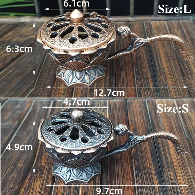Creative Handheld Lotus Incense Burners Retro Sandalwood Incense Burner Hollow Out Alloy Censer Home Teahouse Decor Oasis Select