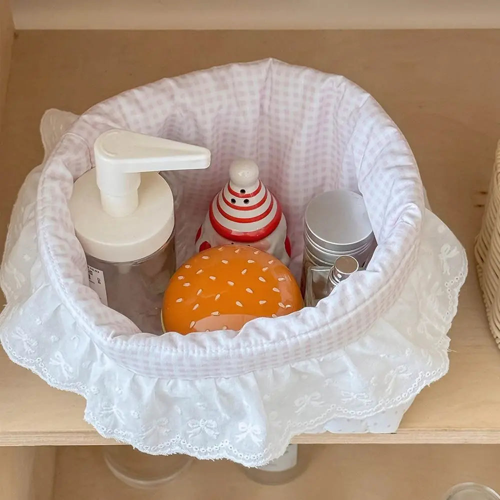 Quilted Cotton Foldable Oval Storage Basket – Pink Dots Organizer