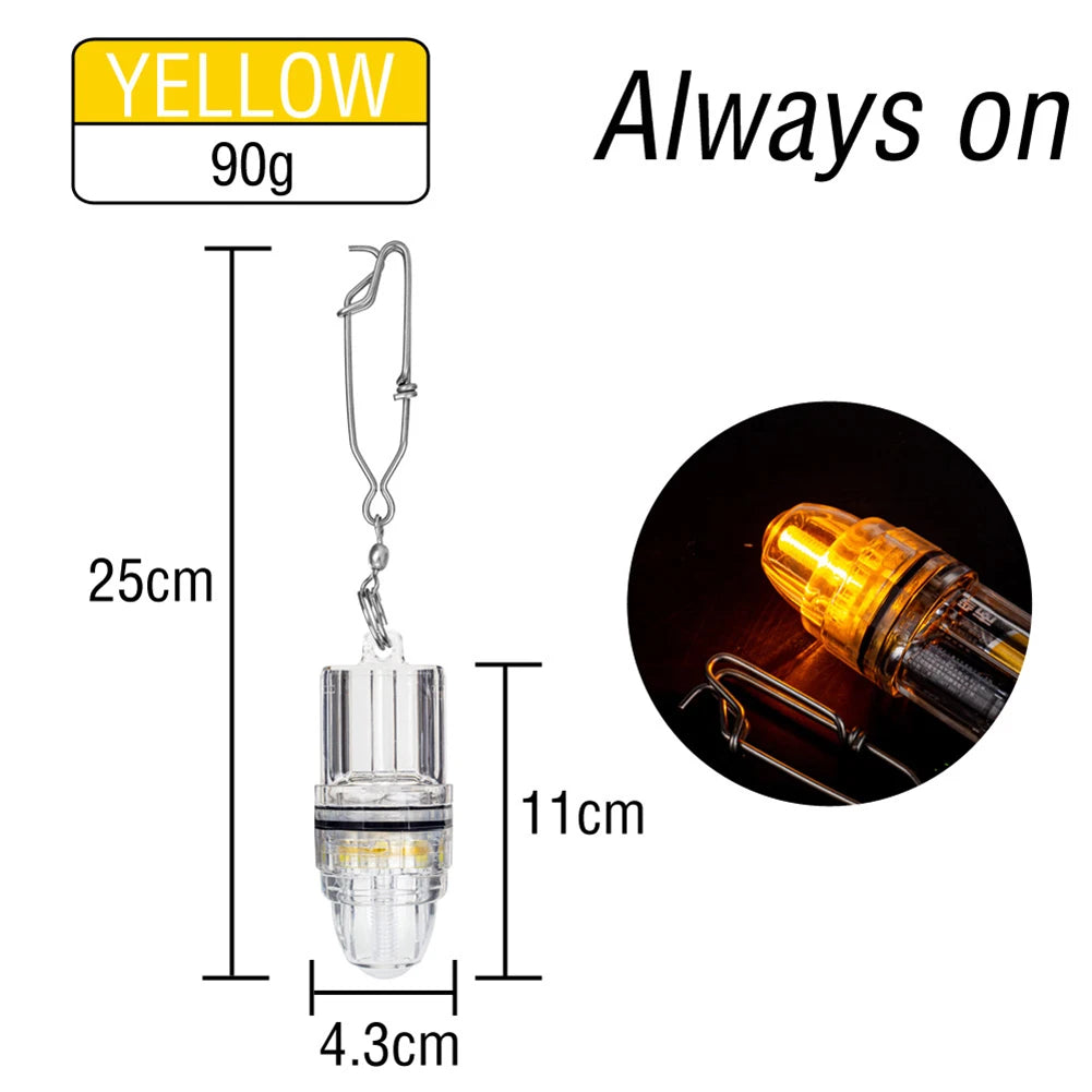 Dual-Mode LED Fishing Light For Deep Sea Waterproof Underwater Luminous Fish Lure Lamp Steady/Flash Underwater Lure Light Oasis Select Always on-Yellow