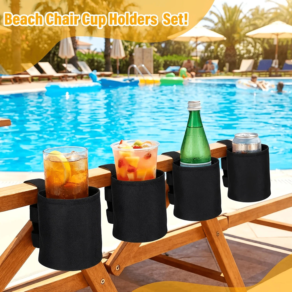 Portable Universal Water Bottle Holder Cup Sleeve for Travel, Outdoor, Beach, Camping,Swimming Pool,and Lounge Chair Use (Black) Oasis Select