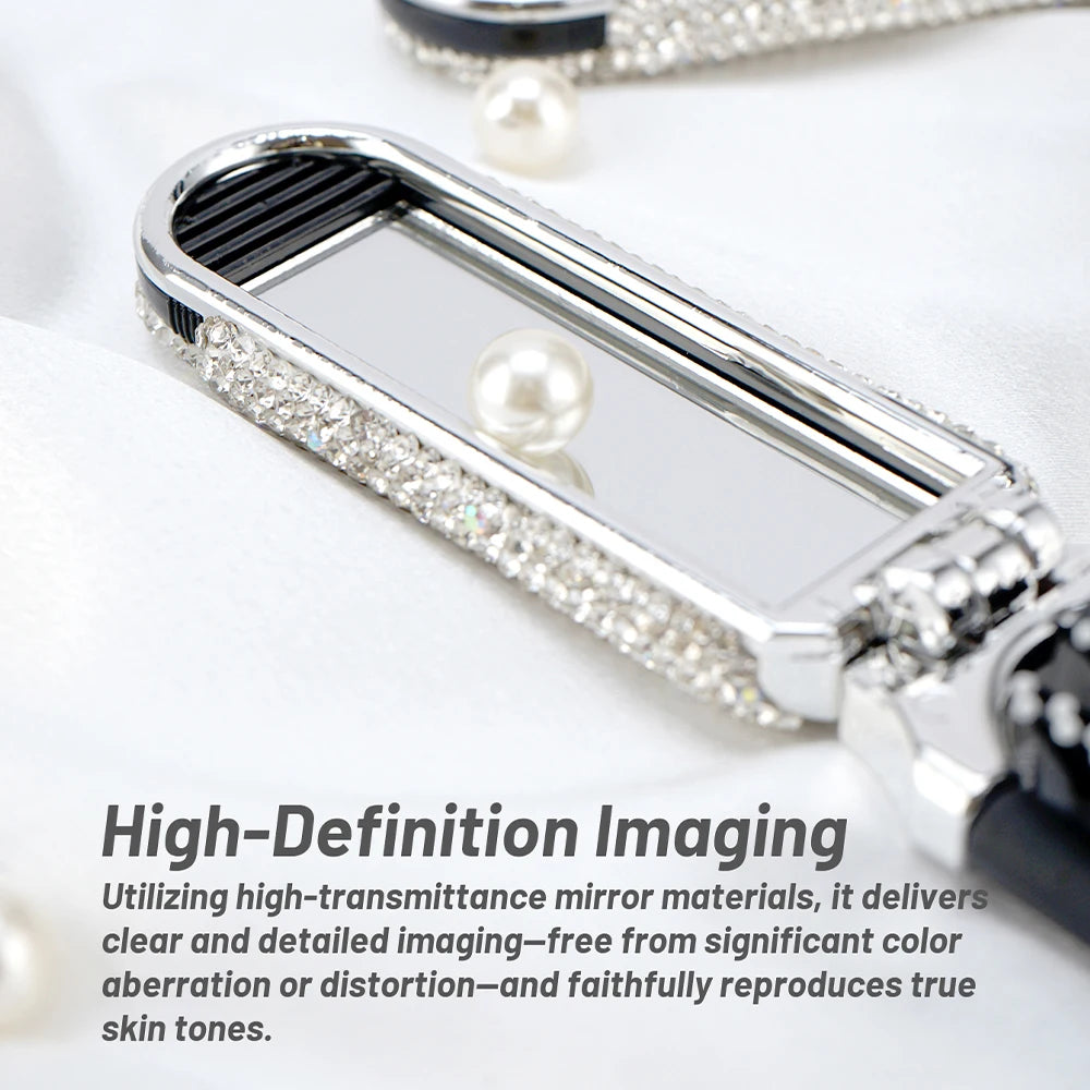 Crystal Foldable Hair Brush with Mirror – Compact Pocket Size Foldable Hair Brush Oasis Select