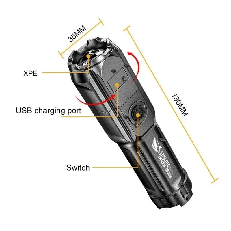 High Power LED Flashlight USB Rechargeable Torch Portable Zoomable Camping Light 3 Lighting Modes Use High Strength ABS Material Oasis Select