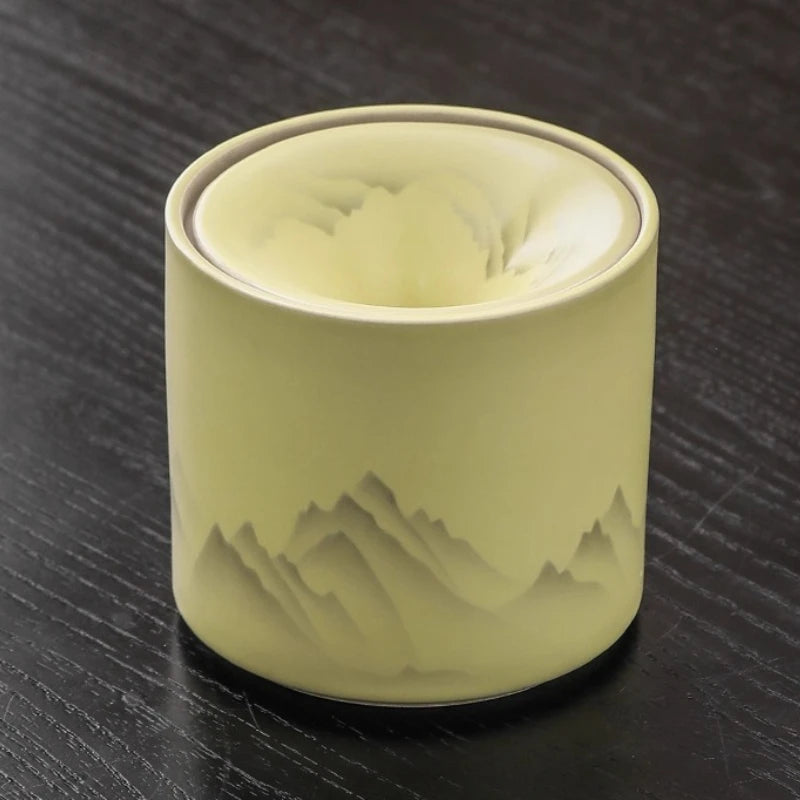 Shanshui Yaju Ru Kiln Ashtray with Lid Anti Fly Ash Office Smoke Cup Household Chinese Funnel Smoke Jar Ceramics Oasis Select