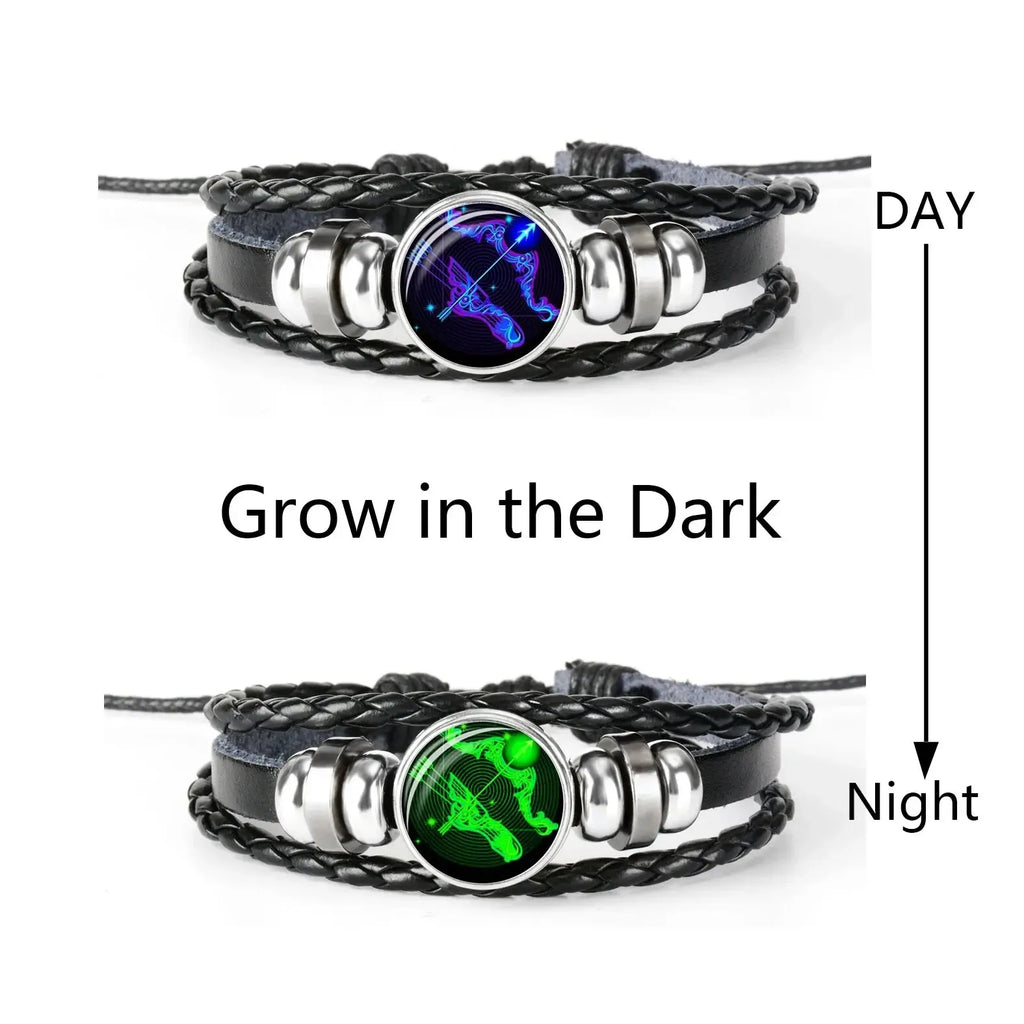 Zodiac Constellation Braided Leather Bracelet | Glass Dome Charm Charm Bracelet Oasis Select Sagittarius-Luminous