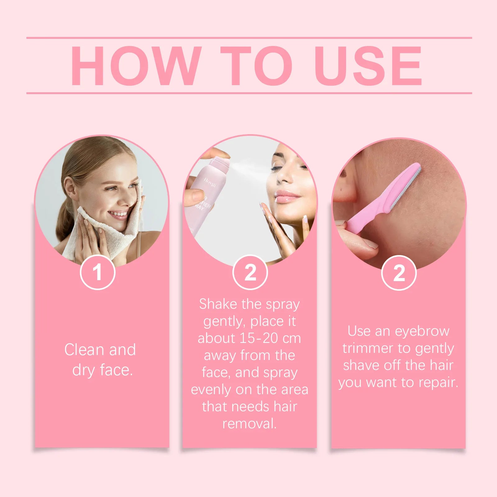 Facial Hair Removal Spray Set with 4 Eyebrow Trimmers – 100ml Hair Removal Set Oasis Select