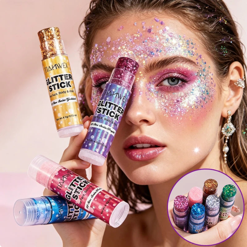6-Pack Glitter Stick Set – Waterproof Sequin Gel Face & Body Glitter Makeup Sticks Oasis Select