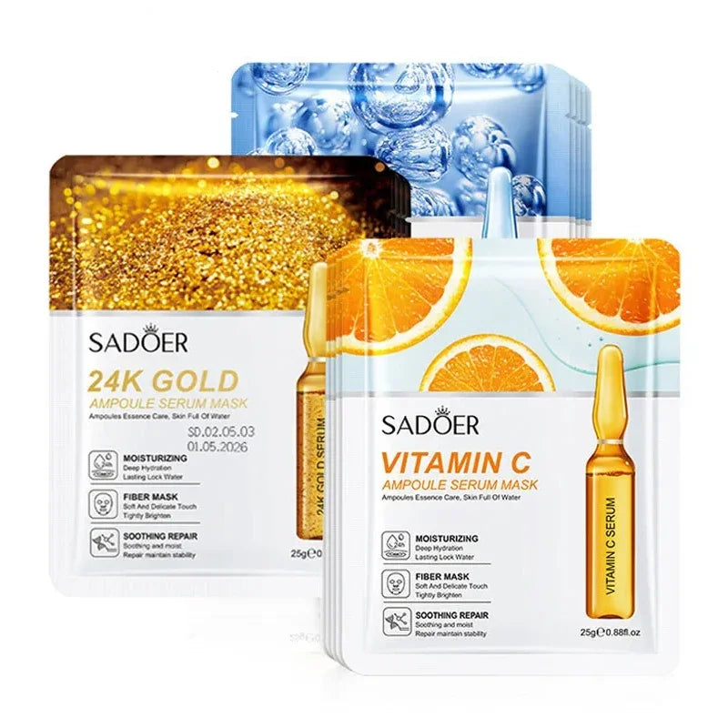 Sadoer 24K Gold Vitamin C & Hyaluronic Acid Face Mask 10-Pc Facial Sheet Mask Oasis Select