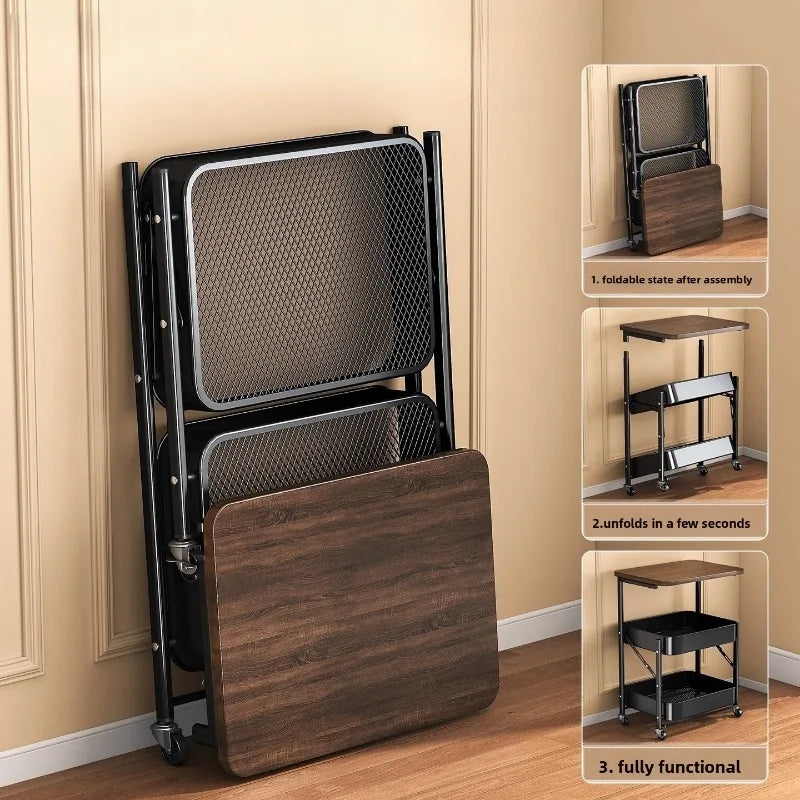 Strictly selected folding movable trolley rack bedroom snack storage with wheels sofa side few bedside bedside table Oasis Select