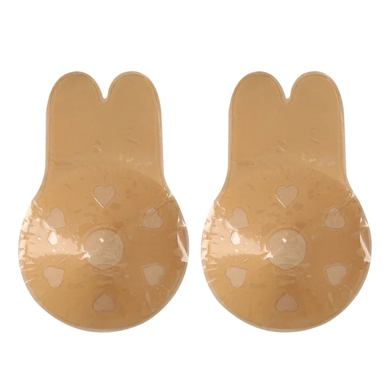 Women push up bras self adhesive silicone strapless invisible bra reusable sticky breast lift tape rabbit nipple cover bra pads Oasis Select