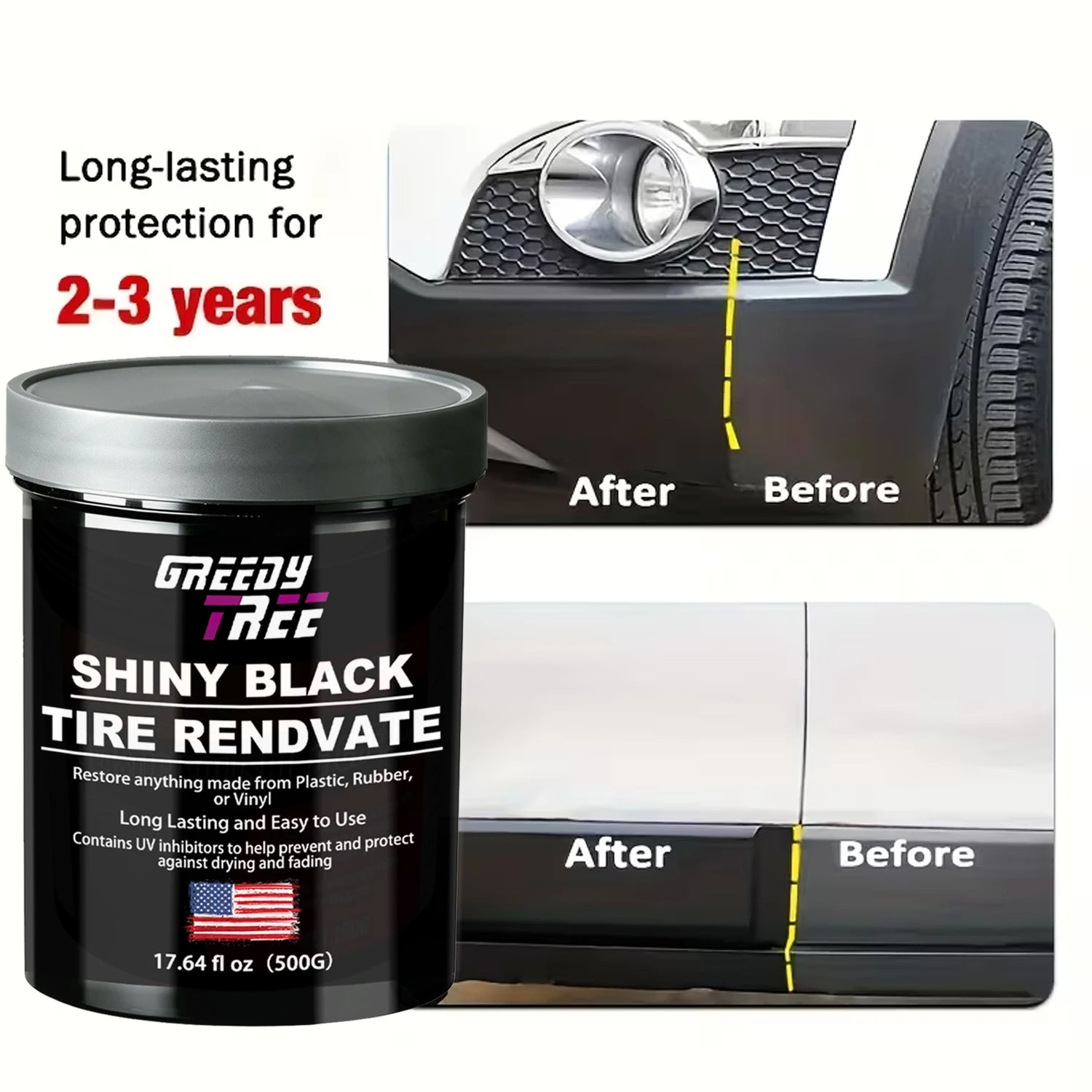 Shiny Black Tire Renovator, Tire Shine & Restorer for Tires, Plastic, Rubber, Vinyl, Long Lasting UV Protection, Prevents Drying Oasis Select