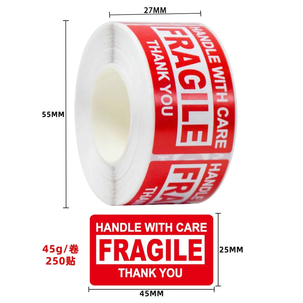 250pcs/roll,Fragile warning label, English copperplate sticker, anti-removal fragile warning label, red warning label Oasis Select C