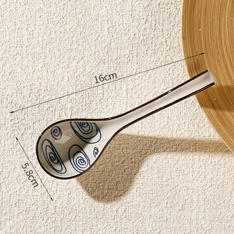 Japanese Blue And White Ceramic Spoon Extended Length For Soup And Noodle Serving Kitchen Tablewear Oasis Select 23
