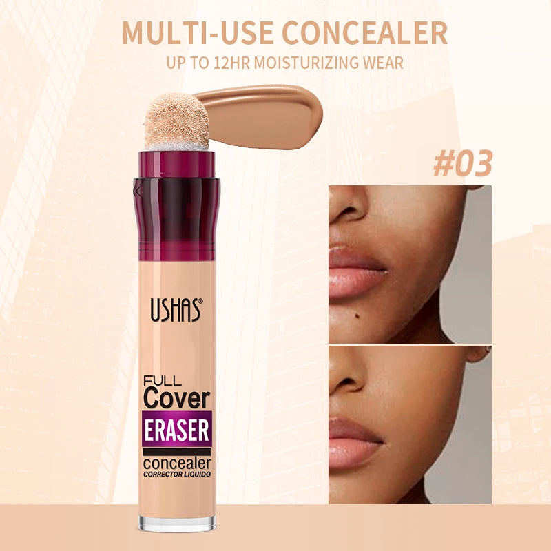 USHAS 12-Shade Liquid Concealer – Rotating Sponge, Long-Lasting